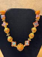 Orange, Gold & Black Beaded Necklace