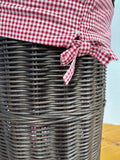 Dark Wicker Pottery Barn Laundry Hamper With Red Gingham Liner