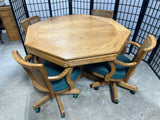 Oak Game Table  with (4) Rolling Chairs ***HEAVY ITEM***READ DETAILS ON PICK UP POLICY***