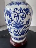 Floral Blue & White Chinoiserie Ceramic Urn Lamp (WORKS)