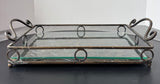 Floral Embossed Glass Top Metal Vanity Tray