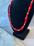 Red & Gold Tone Vintage Beaded Necklace