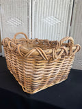 Solid Large Primitive Style Woven Rectangular Basket with Handles