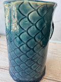 Blue Handmade Mermaid or Fish Scale Pottery Mug
