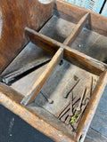 Primitive Large Vintage Wooden Carpenter’s Tool Caddy with Some Tools & Nails
