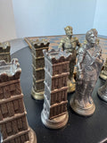 Romans v/s Vikings Brass & Pewter Vintage Chess Set with Faux Leather Board