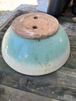 Large Shallow Green Glazed Terracotta Planter (Two Available)