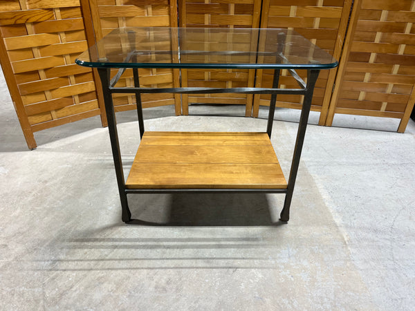 Ethan Allen Glass Top Side Table with Metal Base