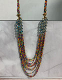 Long Multi-Colored Beaded Necklace with Faceted Ice Blue Accents