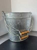 Pair of Leaf Embossed Oval Galvanized Tin Buckets