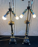 Pair of French Art Nouveau Heavyweight Brass 2-Way Lamps (WORKS)