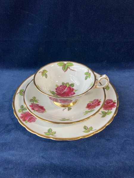 Royal Chelsea Red Rose 3 Piece Bone China Tea Set