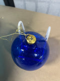 Transparent Cobalt Blue Hand Blown Glass Ornament, 4" diameter (C), 3 Available, PRICED INDIVIDUALLY