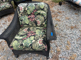 Lloyd Loom Wicker/Rattan Patio Chair and Ottoman with Cushions