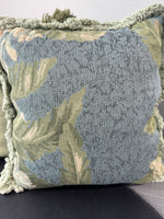 Botanical Tapestry & Solid Green Fringed Throw Pillows