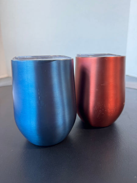 Pair of Metallic Oggi Insulated Stemless Wine Tumblers with Lids