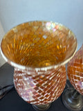 Pair of International Silver Company Amber Mosaic Hurricane Lamps (WORKS)