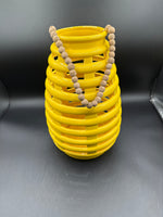 Yellow Ceramic Hanging Lantern With Wooden Beads Handle