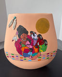 Hand Painted Pottery Vase with Native American Artwork