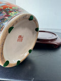 Chinese Famille Rose Medallion Porcelain Vase with Wooden Stand