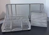 Trio of Silver Mesh Metal Desk Organizers