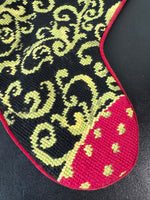 Needlepoint Christmas Stocking with Red Velvet Back