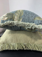 Botanical Tapestry & Solid Green Fringed Throw Pillows