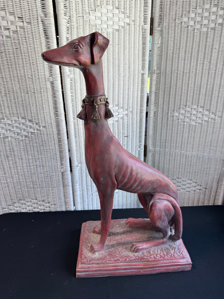 Red Cast Resin Vintage Heavyweight Whippet Dog Statue