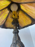 Ornate Antique Brass & Slag Stained Glass Lamp (WORKS)