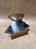 (B) Alaskan ULU Knife Stainless Steel Blade Wood Handle and Display Stand