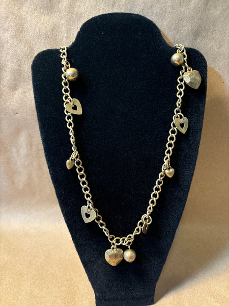 Gold Tone Necklace with Heart & Beaded Charms