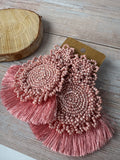 Pink Beadwork Large Fringed Earrings