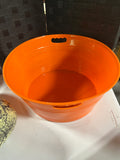Orange Plastic Bucket with Halloween Decor