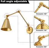 Pair of Brass Swing Arm Adjustable Plug In Wall Sconce Style Lamps (WORKS)