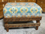 Carved Ottoman with Multicolor Cushion