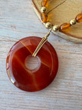 Shades of Brown & Amber Beaded Necklace with Disc Pendant