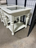 Pair of Cream Tone & Glass End Tables