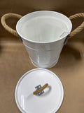 White Metal Ice Bucket With Rope Handles