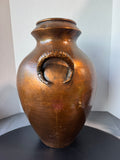 Spanish Style Hammered Copper Urn with Crescent Shaped Handles