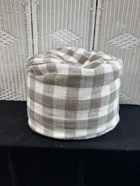 Nautica Home Taupe & White Gingham Bean Bag Style Ottoman