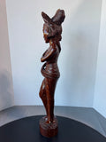 Artist Signed Hand Carved Vintage Balinese Woman Wooden Sculpture