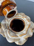Majolica Style Vintage Cabbage Leaf Teapot with Bird