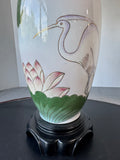 Asian Inspired Lotus & Crane Vase Lamp (WORKS)