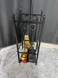 Wrought Iron Fireplace Tool Set & Log Holder with 2 Fire Starter Logs