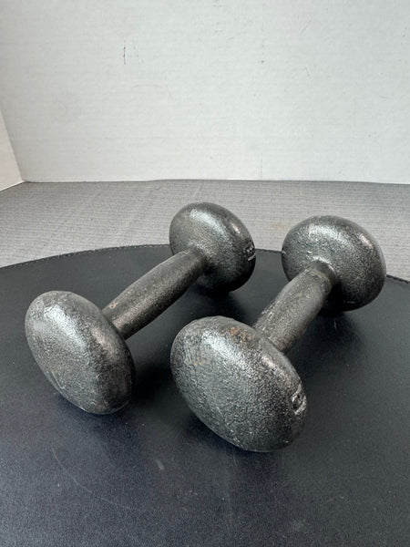 Pair of 5LB Vintage Cast Iron Dumbbells