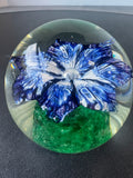 Blue Floral Art Glass Paperweight