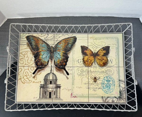 Heavyweight Butterfly Tile & Wire Large Serving Tray