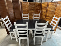 Ikea Dining Table with Leaf and  (7) Chairs, painted black & white