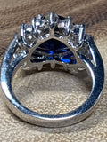 Silver Tone Heart Shaped Ring - Faux Diamonds & Sapphire  SIZE 5.25