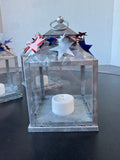 Trio of Star Cut Out Galvanized Tin Patriotic Lanterns with Flameless Tea Lights (WORKS)